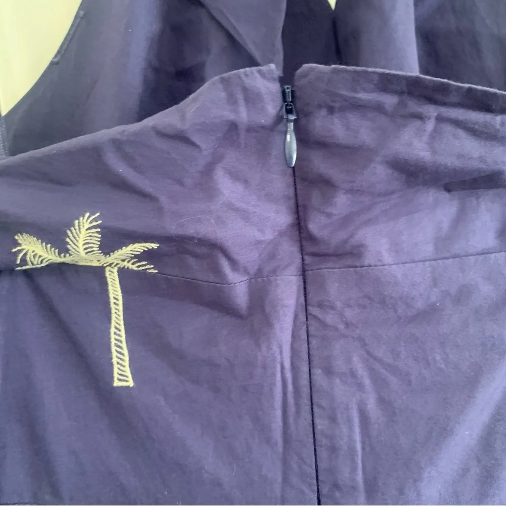 Tori Richard It's a Date River Dress Navy Palm Tree Embroidery Halter Maxi Dress - Picture 7 of 10